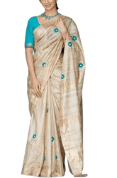 Tussar ghicha embroidery saree silkzon.in